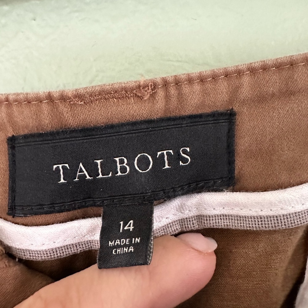 TALBOTS Pants Beige Size 14 High Rise Straight Leg Cotton Career Office Minimal  - Picture 3 of 5